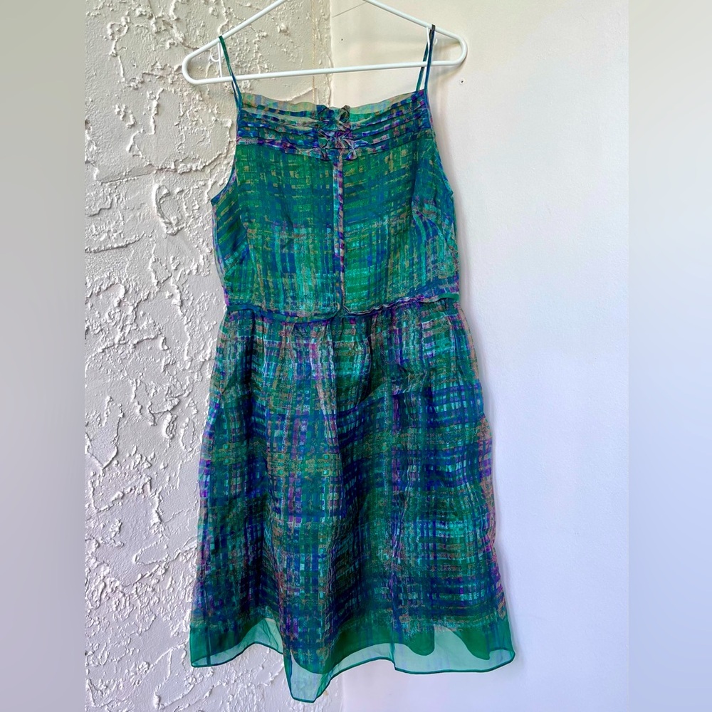 NWT Leon Max - 100% Silk Green Plaid Dress